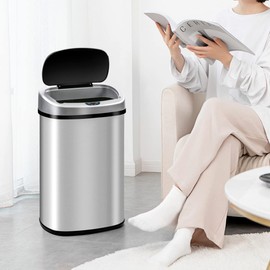 Hudada 13 Gallon Kitchen Trash Can Automatic Stainless Steel Garbage Can Touch Free Trash Can with Lid Motion Sensor Waste Bin for Kitchen Home Office Living Room Bedroom