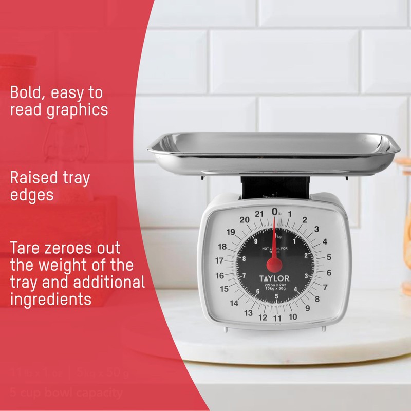 Taylor Analog Kitchen Scale Mechanical Food Scale, 22 lb Capacity,