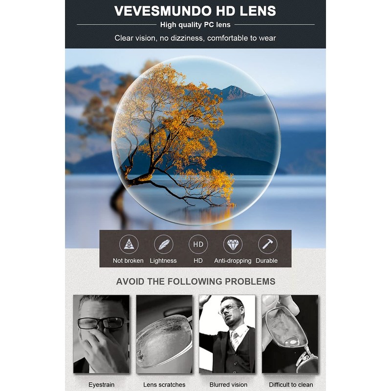 VEVESMUNDO Reading Glasses Round Men Women Flexible Bendable Eyeglasses Readers