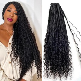 Boho Box Braids Crochet Hair with Human Hair Curls For Braiding Hair Pre-looped Box Braids With Human Hair Curly Ends Natural Color 14Inch 3Packs 120Strands