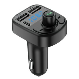 Bluetooth Car Adapter Radio FM Transmitter 5.0 Wireless Blue Tooth Car Music Calling Adaptor with 2 Usb Ports 1 Type C Port Fast Charger 5V/3.1A and 1A Mp3 Player Support Tf Card & Disk