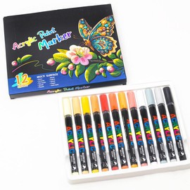 Acrylic Brush Marker Pen,1Set Waterproof Acrylic Pen with Soft Brush Nib, Art Paint Marker Pens Set for Glass Stone Wood Plastic Paper:_12Pcs