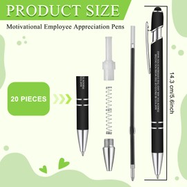 Teling 20 Pcs Employee Appreciation Pens Gifts Inspirational Quote Pens for Coworkers Motivational Ballpoint Pen with Soft Stylus Tip 1.0 mm Metal Black Ink Pens Team Building Gifts (Black)