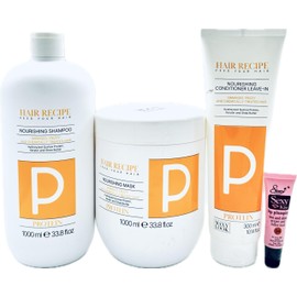 Maxy Look Protein Nourishing Shampoo 1000ml, Mask 1000ml & Leave in Conditioner 300ml for Damaged, Frizzy & Chemically Treated Hair - Free Starry Lip Gloss 10ml