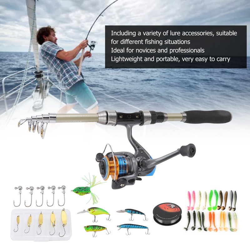 Fishing Pole Kit Carbon Telescopic Portable Durable Lure Rod Set