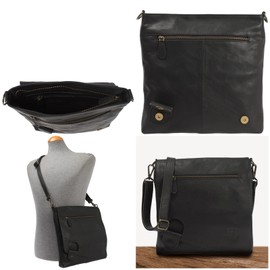 LECONI LE3073 Women's Shoulder Bag Cross Bag Leather Natural Shoulder Bag Vintage Look Leather Women + Men's Handbag Made of Genuine Leather 29 x 29 x 6 cm, black