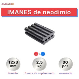 Alizones Neodymium Magnets Black 12x3mm Pack of 30 Super Strong Mini Round Magnets Small for Crafts, Office, Fridge and DIY