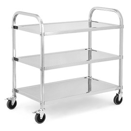 GAOMON 3 Layer Stainless Steel Cart, 265 LBS Capacity Metal Utility Cart Service Cart Lab Rolling Cart with Lockable Wheels and Handles for Kitchen, Lab, Clicnic, Salon