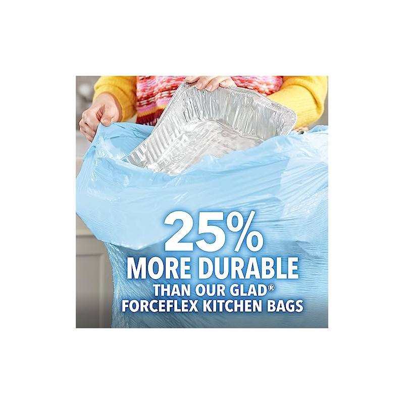 Glad ForceFlex MaxStrength Tall Kitchen Drawstring Trash Bags, 13 Gallon,