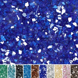 Skyflame High Luster 10-Pound Fire Glass for Fire Pit Fireplace Landscaping, 1/4-Inch Cobalt Blue Reflective