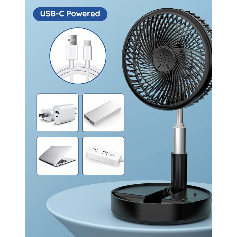 Primevolve Battery Operated Fan,Portable Rechargeable USB Floor Table Desk Fan