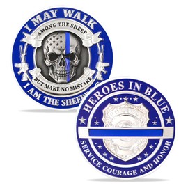 Police Challenge Coin - Thin Blue Line K9 Skull Police Officers Prayer Coin - Heroes in Blue Law Enforcement Challenge Coins Collectible Appreciation Gifts