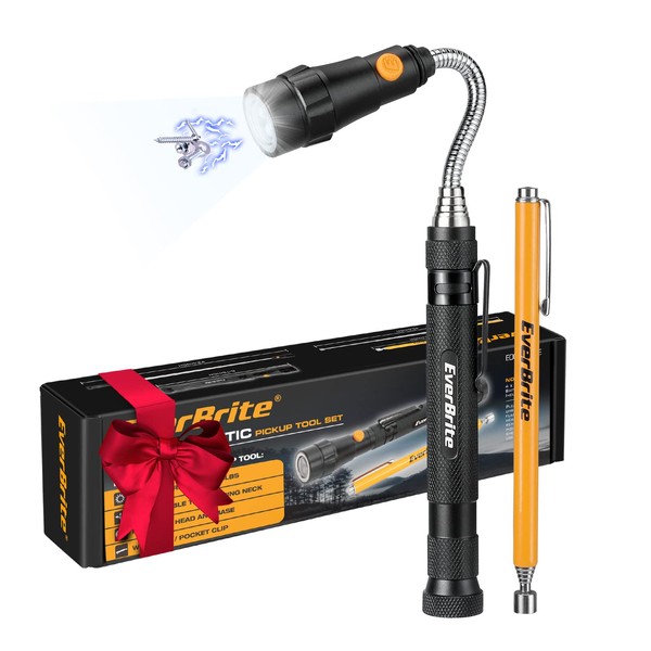 EverBrite Gifts for Men, 2PC Magnetic Pick Up Tool with LED, Birthday Gifts for Him, Gadgets for Men, Gifts for Men Who Have Everything