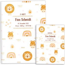 Booklet cover set for medical examination record and vaccination certificate, Awesome World design, great gift idea, customisable, Lazy Lion