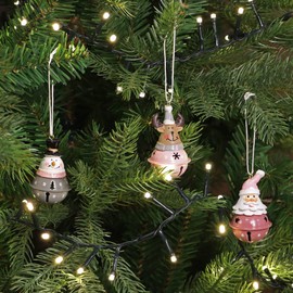 com-four® 3-Piece Metal Hanging Decoration Set - Santa Claus Figure, Snowman Figure and Reindeer Figure for Hanging - Christmas Decoration - Christmas Decoration (Brown Pink Grey)