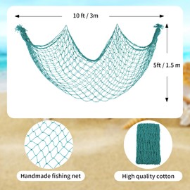 Decorative Fishing Net 5x10 ft,YuanDe 2 Pack Large Aqua Picture Fish Net, Wall Photo Hanging Fishnet for Nautical Mermaid Pirate Ocean Themed Hawaii Beach Under The Sea Party Decorations