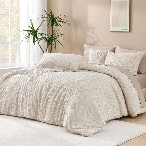Andency Beige California King Comforter Set, 3 Pieces Cream Boho