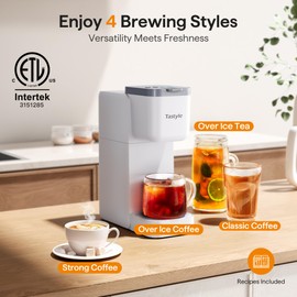 Tastyle Single Serve Coffee Maker for K Cup, Ground and Tea, Hot and Iced Coffee Machines with Bold Setting, 6 to 16 Oz Brew Sizes, Compact for Small Spaces, White (2.0 Version)