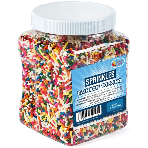 Rainbow Sprinkles Topping in Resealable Container, 1.6 LB Bulk Candy