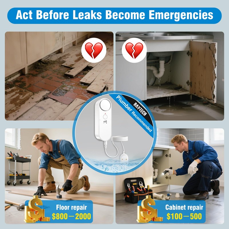 Daytech 2 Pack Water Leak Detectors for Home 100db Water