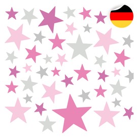 Little Deco DL608 60 Stars Wall Sticker Set for Children's Room / Bedroom / Baby Room / Sleeping Pink / Grey