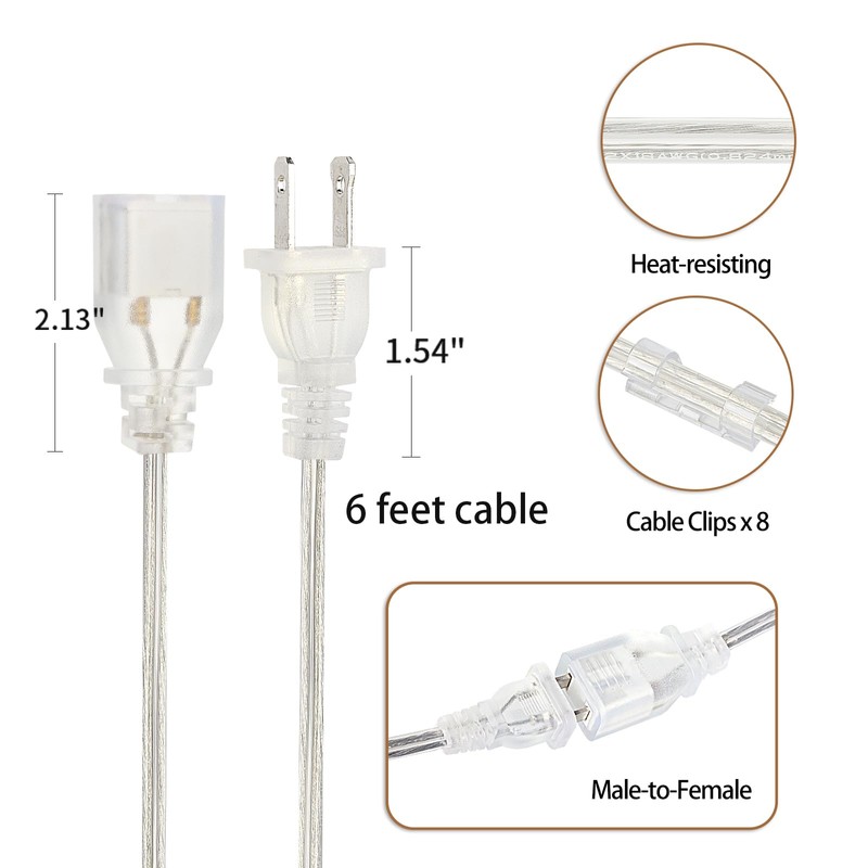Rokneis 2 Pack Clear Extension Cord 6 feet, UL &