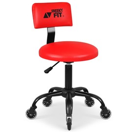 FreekyFit Rolling Shop Stool with Wheels, Mechanic Garage Stool Chair with Adjustable Height 15.55"-18.3", Heavy Duty Swivel Roller Seat for Garage, Salon and Tattoo Beauty, Red