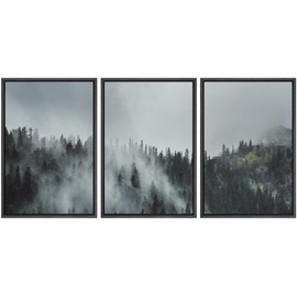 SIGNWIN 3 Piece Framed Canvas Wall Art Foggy Mountains Canvas Prints Home Artwork Decoration for Living Room,Bedroom - 16"x24"x3 Panels