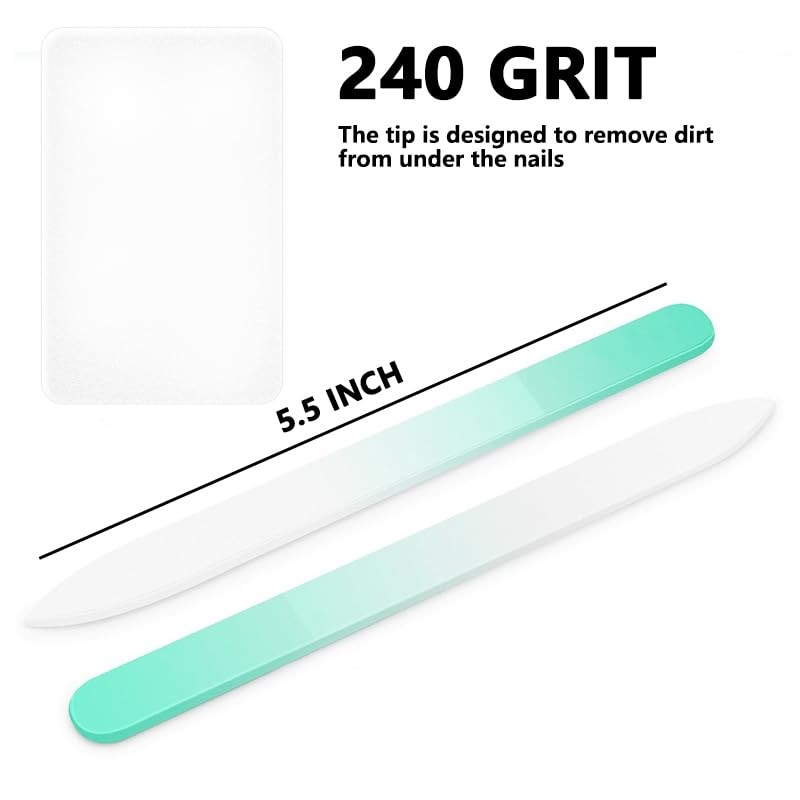 Glass Nail File with Case 3 Pack, Double-Sided Etched Crystal