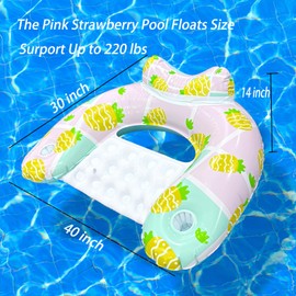 Inflatable Pool Float Chairs -Floating Pool Chair Lounge Floats for Swimming Pool Water Chair Pool Lounger with Cup Holder and Handles Pool Party Floaties for Adults (2, Pineapple-Strawberry)