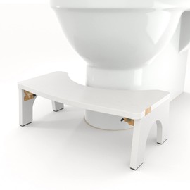Toilet Stool Wood, Foldable Poop Stool for Adults, 7" Squat Poop Stool Extra Sturdy & Wide Wooden Toilet Squat Step Stools with Anti-Slip Feet by CHEAGO,380 lbs Pure White