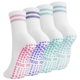 Utensilsto 4 Paar Rutschfeste Socken Damen, Pilates Yoga Socken 38-42, Stoppersocken mit Griffen AntiRutschSocken für Damen und Mädchen Zuhause Ballett Tanz Fitness
