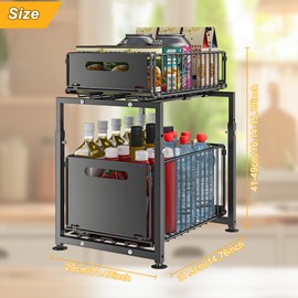 2-Tier Under Sink Organizer with Pull-Out Home Organization and Storage, Adjustable Steel Cabinet Organizer, Easy to Space-Saving Storage Shelf for Kitchen Storage, Bathroom, Desktop