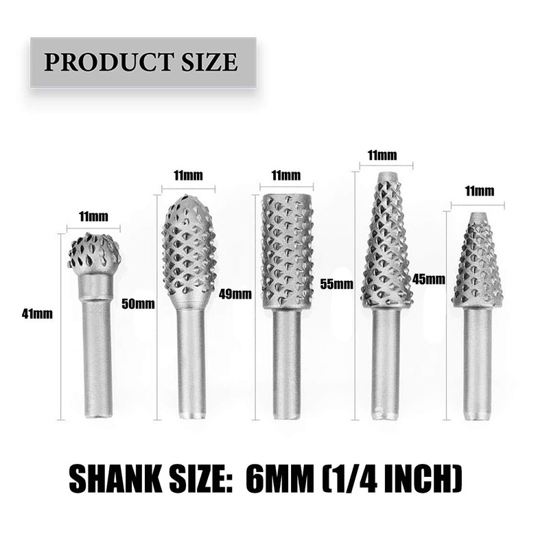 5 PCS Rotary Drill Bit Set Woodworking Rasp Wood Carving