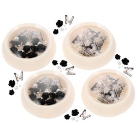 Healeved Nail Art Charms Black Camellia Rhinestones 4 Packs Gems Nail Decorations Supplies