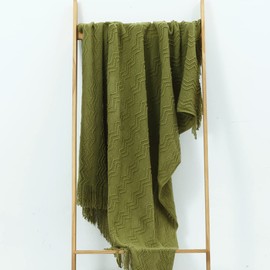 CREVENT Knitted Decorative Throw Blanket for Couch Sofa Chair Bed，Soft Warm Cozy Light Weight for Spring Summer Fall (127x152cm Avocado Green)