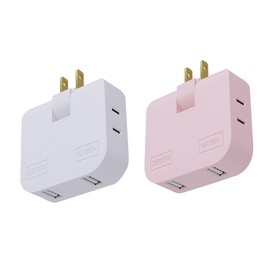 3 Way Flat Wall Plug Extender AC Adapter,Ultra Thin Folding Electrical Outlet Splitter,2-Prong Swivel Rotatable Socket,Perfect for Home and Travel. (White + Pink)