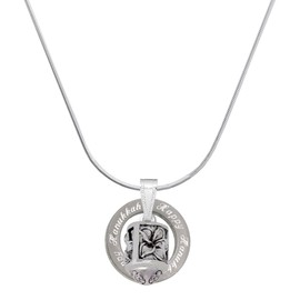Delight Jewelry Silvertone Antiqued Plumeria Flowers Spinner - Silvertone Happy Hanukkah Message Ring Necklace, 18"