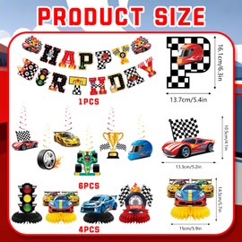 Race Car Party Decorations, Race Car Birthday Party Decorations Includes Banner, Backdrop, Balloons, Hanging Swirls and Honeycomb Centerpieces for Boys Adults