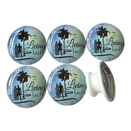 Twisted R Design Beach Cabinet Knobs - Set of 6 Round Kitchen, Bathroom, or Furniture Cabinet Handles or Pulls - Drawer Knobs 1.5 Inches (Set of 6 Living Salty)