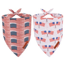 ADOGGYGO American Flag Dog Bandana 2 Pack, Reversible White Red USA Flag Pet Scarf Bib, Adjustable Fit 4th of July Bandanas for Extra Large Dogs Pets (X-Large)