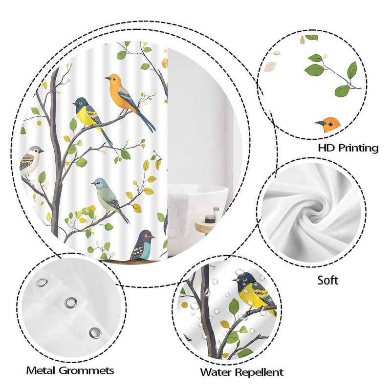 Fsfusvk Bird Shower Curtain Spring Colorful Birds on Tree with