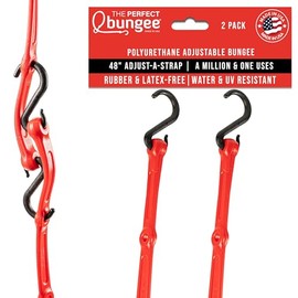 The Perfect Bungee Adjustable Bungee Cords 48" 2-Pack, Heavy Duty Rubber-Free Polyurethane Adjustable Bungee Cord with Nylon and Metal S-Hooks, All-Weather Cargo Strap, Made in USA