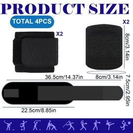Ptenzor 4-Pack Wrist Braces Set - Includes 2 Adjustable Wrist Straps & 2 Elastic Wristbands, Ambidextrous Fit, for Weightlifting, Basketball, Tennis - Men & Women