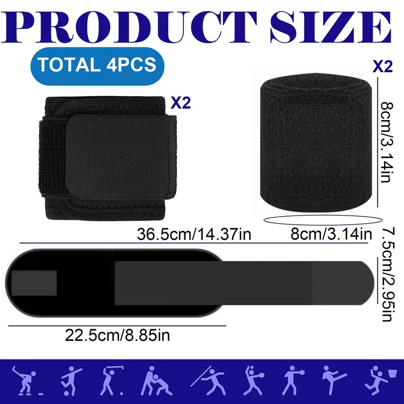 Ptenzor 4-Pack Wrist Braces Set - Includes 2 Adjustable Wrist