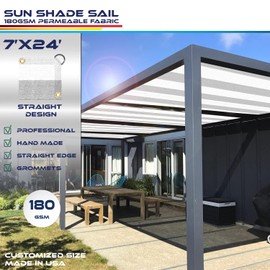 Windscreen4less 7' x 24' Sun Shade Sail Straight Edge Sun Shade Canopy Cover Outdoor with Grommets D-Ring UV Block for Pergola Backyard Patio (Gray White Stripe)