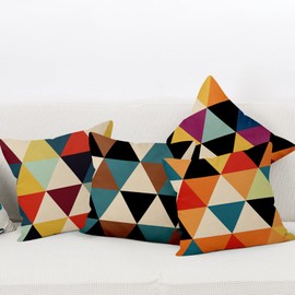 Aoihrraan 46 x 46 cm, Set of 4 Decorative Cushion Covers, Colourful, Modern, Geometric Pattern, Square Decorative Cushion Made of Linen, Home Decor for Bed, Living Room, Outdoor, Balcony, Patio, Sofa,