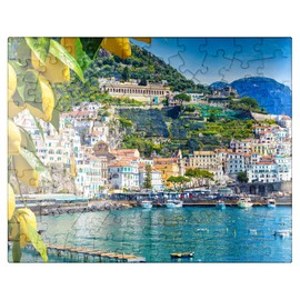 MyPuzzle Panoramic View of Beautiful Amalfi On Hills Leading Down to The Coast, Campania, Italy - Premium 100 Piece Jigsaw Puzzle for Adults