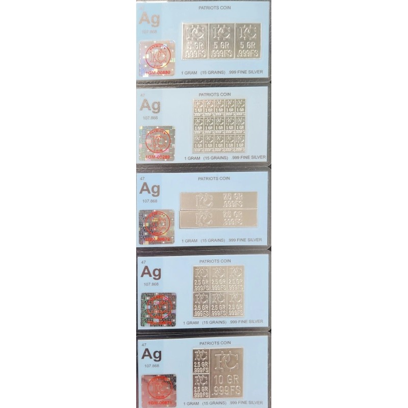 Silver Bars That Snap Apart Fine Silver (5 pack) Silver