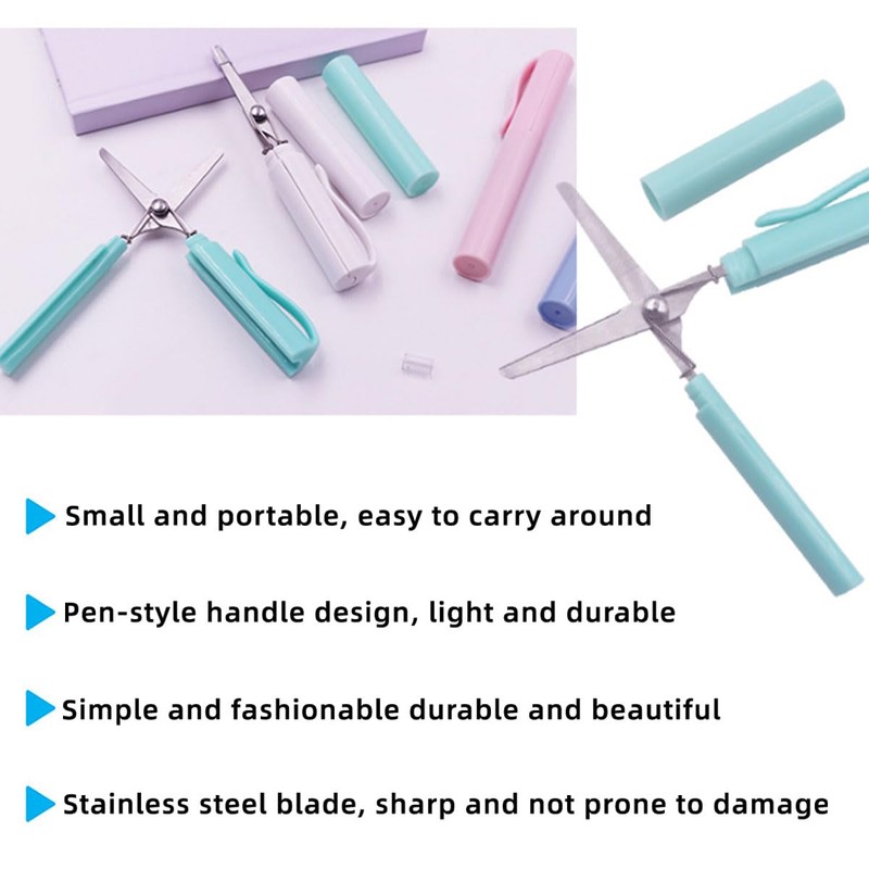 LEEQ Pack of 4 Pocket Scissors - Coloured Scissors, Folding